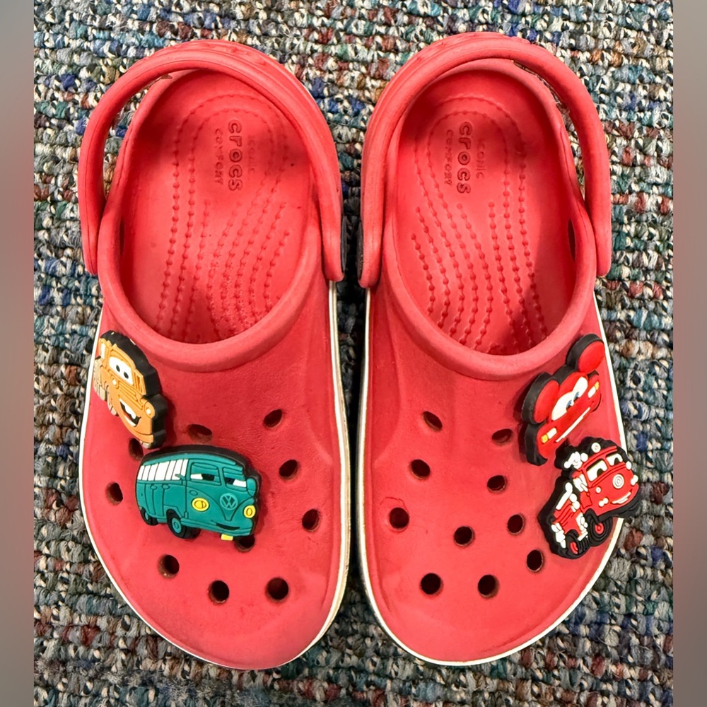 CROCS Kids' Red Classic Clogs with Cars Character Charms - Picture 3 of 12